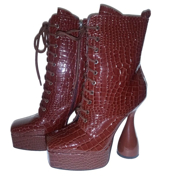 Azalea Wang Enzo Faux Leather Croc Dolls Kill Platform Heel Ankle Bootie sz 11 - Picture 2 of 9